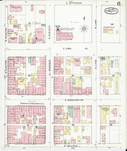 Sanborn Fire Insurance Map from Iowa City, Johnson County, Iowa (1892), Sheet #0006 - Historic Sanborn Fire Insurance Map Print