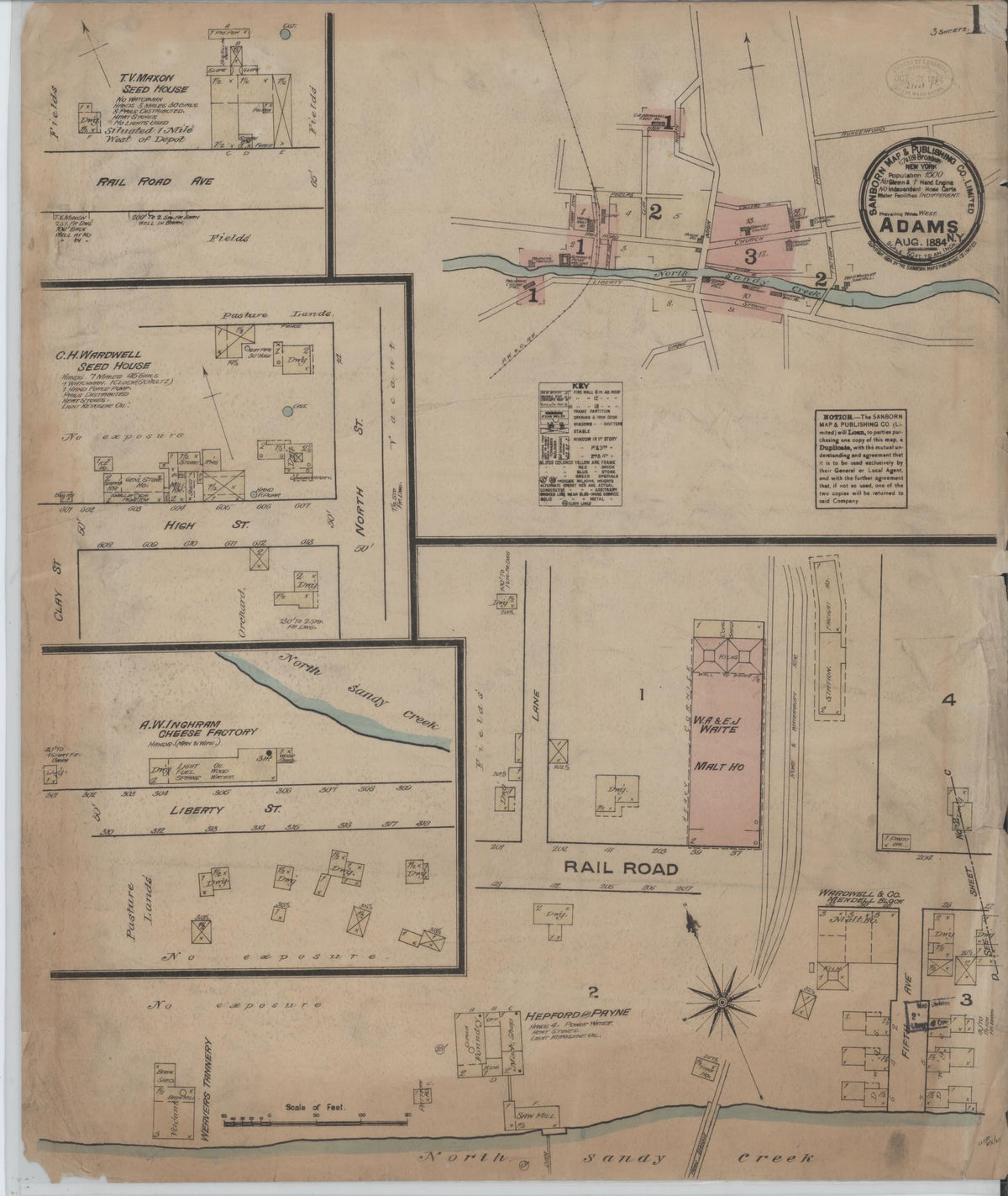 Sanborn Fire Insurance Map from Adams, Jefferson County, New York (1884), Sheet #0001 - Complete Map Set gallery image, historic Sanborn map, vintage wall art, New York New York