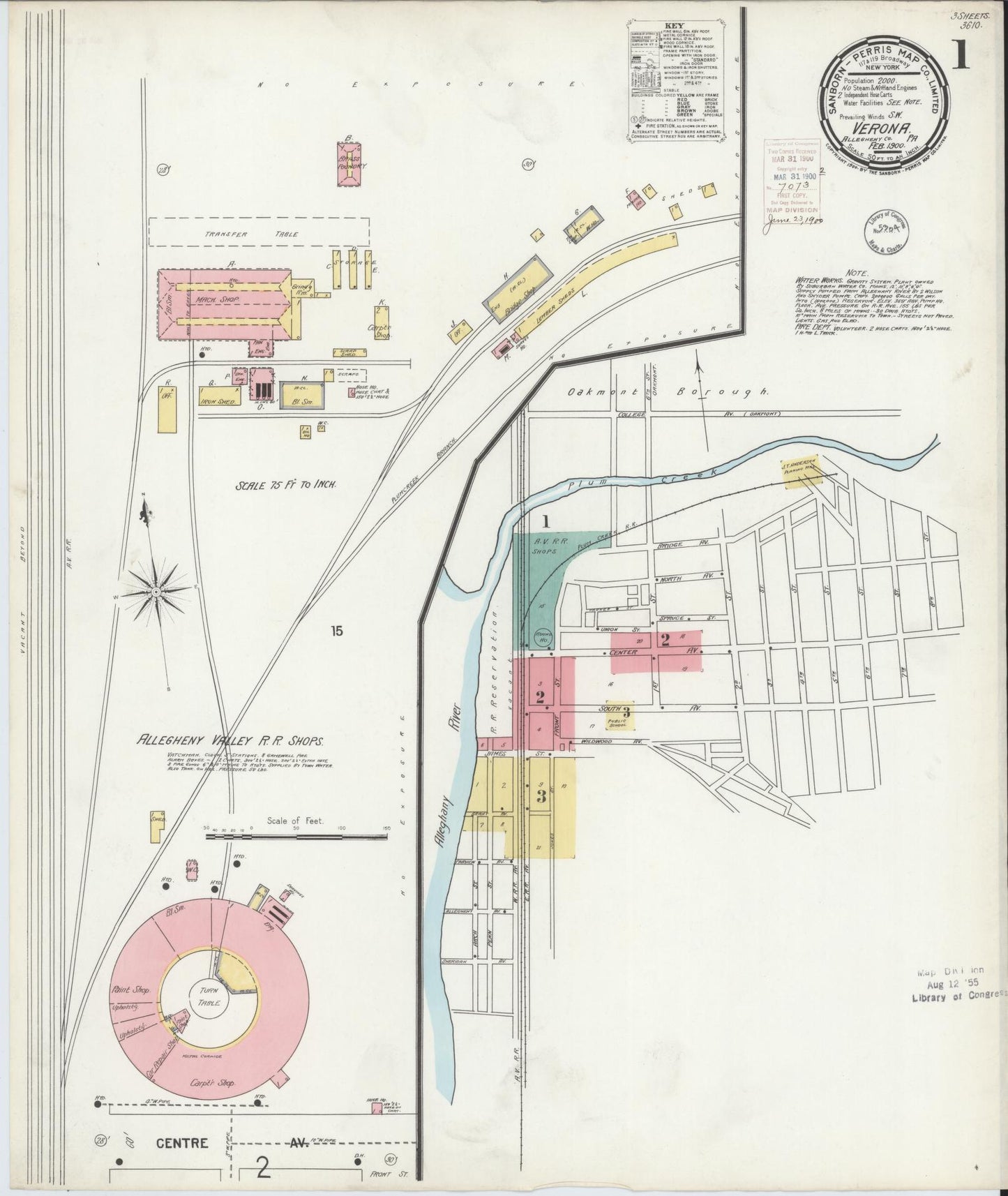 Sanborn Fire Insurance Map from Verona, Allegheny County, Pennsylvania (1900), Sheet #0001 - Complete Map Set gallery image, historic Sanborn map, vintage wall art, Pennsylvania Pennsylvania