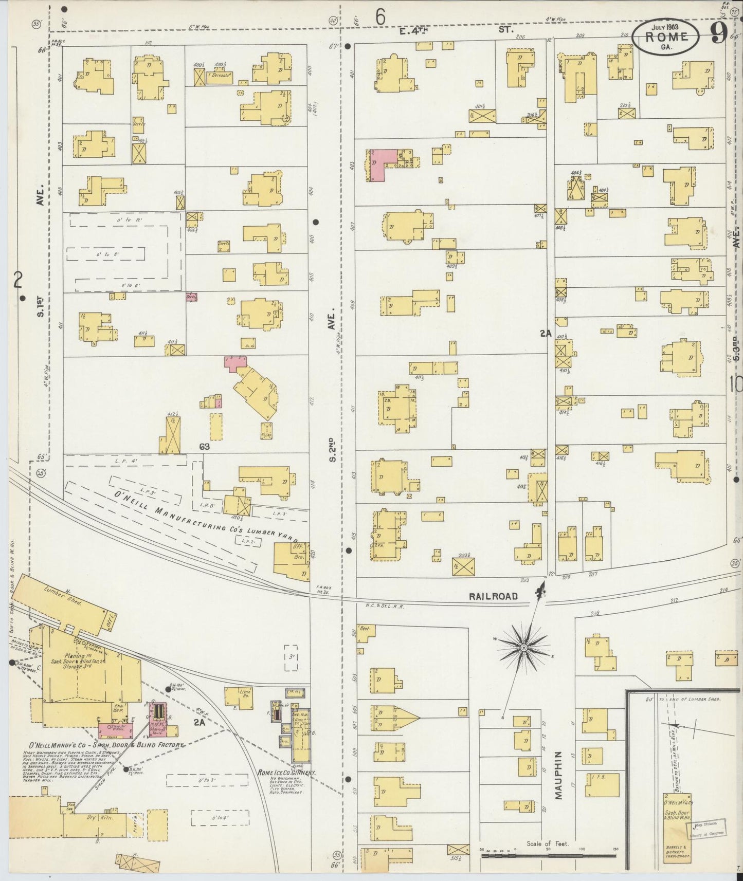 Sanborn Fire Insurance Map from Rome, Floyd County, Georgia (1903), Sheet #0009 - Historic Sanborn Fire Insurance Map Print, vintage old map wall art, antique decor, genealogy gift, Georgia Georgia map