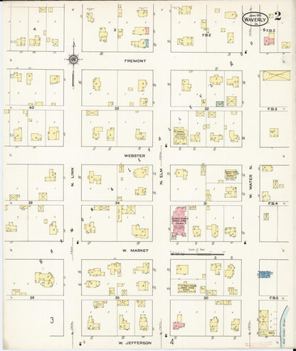 Sanborn Fire Insurance Map from Waverly, Bremer County, Iowa (1915), Sheet #0002 - Historic Sanborn Fire Insurance Map Print, vintage old map wall art