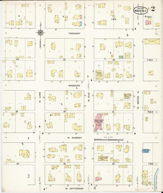 Sanborn Fire Insurance Map from Waverly, Bremer County, Iowa (1915), Sheet #0002 - Historic Sanborn Fire Insurance Map Print, vintage old map wall art