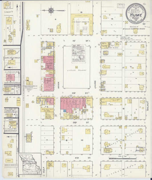 Sanborn Fire Insurance Map from Hume, Bates County, Missouri (1916), Sheet #0001 - Historic Sanborn Fire Insurance Map Print, vintage old map wall art, antique decor, genealogy gift, Missouri Missouri map
