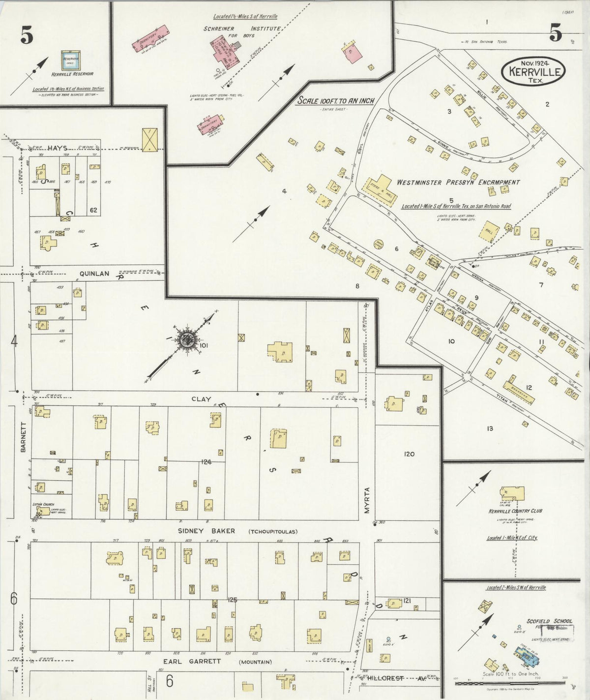 Sanborn Fire Insurance Map from Kerrville, Kerr County, Texas (1924), Sheet #0005 - Complete Map Set gallery image, historic Sanborn map, vintage wall art, Texas Texas