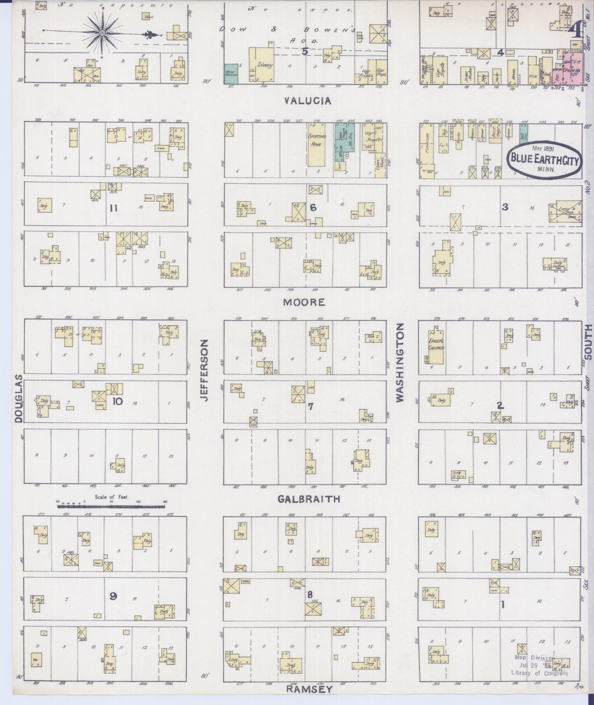 Sanborn Fire Insurance Map from Blue Earth, Faribault County, Minnesota (1891), Sheet #0004 - Complete Map Set gallery image, historic Sanborn map, vintage wall art, Minnesota Minnesota