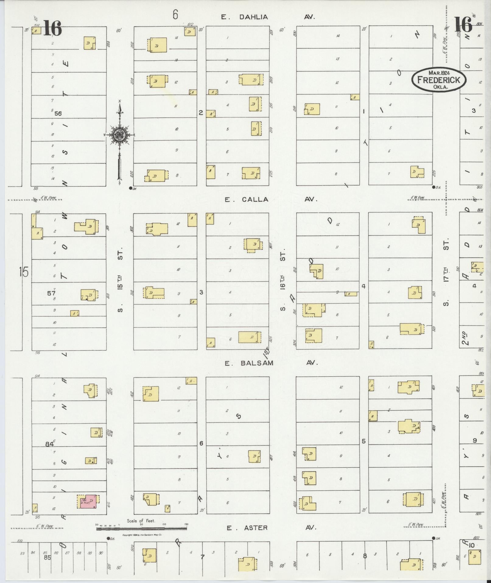 Sanborn Fire Insurance Map from Frederick, Tillman County, Oklahoma (1924), Sheet #0016 - Historic Sanborn Fire Insurance Map Print, vintage old map wall art, antique decor, genealogy gift, Oklahoma Oklahoma map