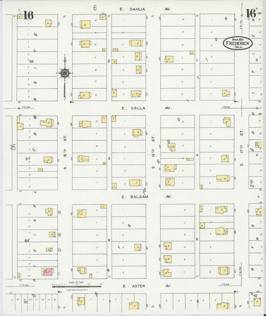 Sanborn Fire Insurance Map from Frederick, Tillman County, Oklahoma (1924), Sheet #0016 - Historic Sanborn Fire Insurance Map Print, vintage old map wall art, antique decor, genealogy gift, Oklahoma Oklahoma map
