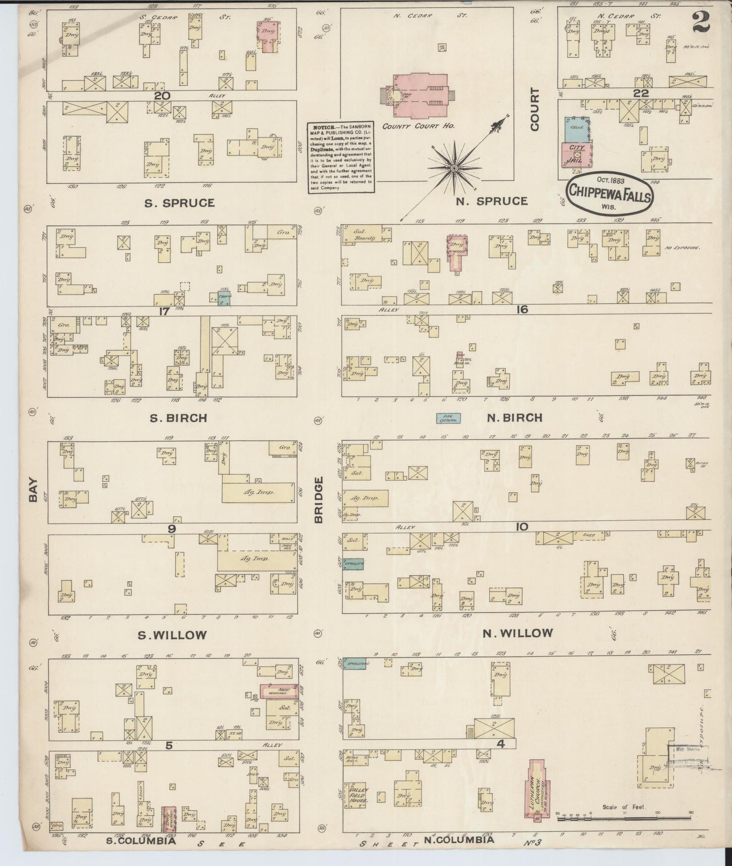 Sanborn Fire Insurance Map from Chippewa Falls, Chippewa County, Wisconsin (1883), Sheet #0002 - Complete Map Set gallery image, historic Sanborn map, vintage wall art, Wisconsin Wisconsin