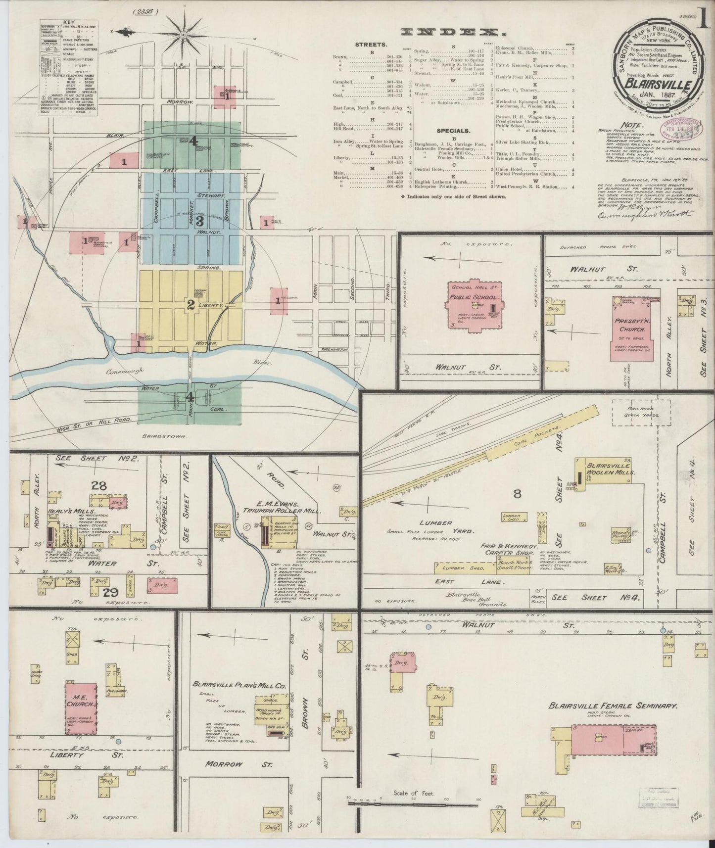 Sanborn Fire Insurance Map from Blairsville, Indiana County, Pennsylvania (1887), Sheet #0001 - Complete Map Set gallery image, historic Sanborn map, vintage wall art, Blairsville Indiana