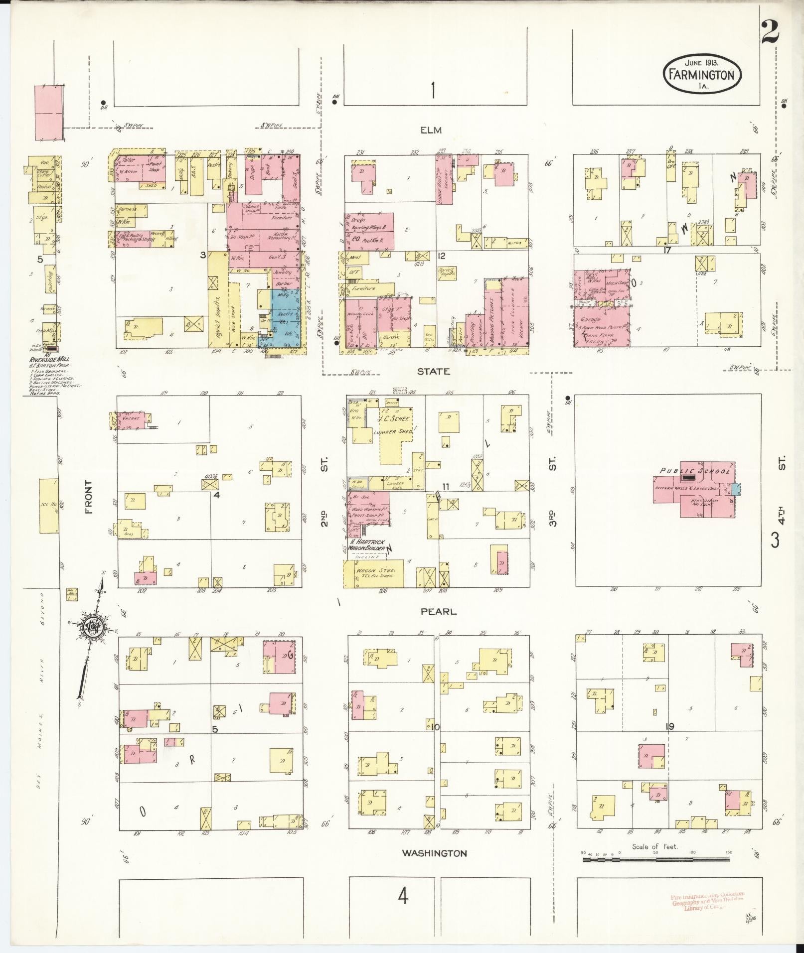 Sanborn Fire Insurance Map from Farmington, Van Buren County, Iowa (1913), Sheet #0002 - Historic Sanborn Fire Insurance Map Print, vintage old map wall art