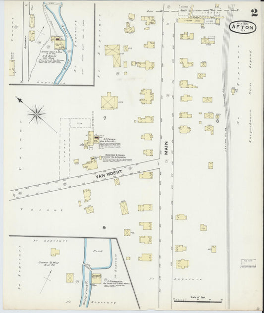Sanborn Fire Insurance Map from Afton, Chenango County, New York (1891), Sheet #0002 - Historic Sanborn Fire Insurance Map Print, vintage old map wall art, antique decor, genealogy gift, New York New York map