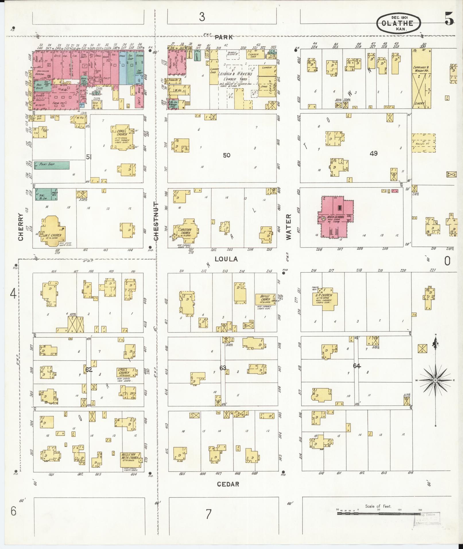 Sanborn Fire Insurance Map from Olathe, Johnson County, Kansas (1901), Sheet #0005 - Complete Map Set gallery image, historic Sanborn map, vintage wall art, Kansas Kansas