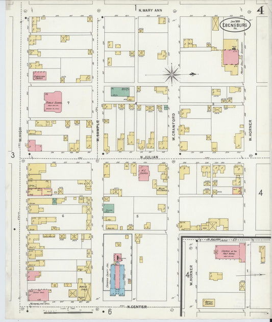 Sanborn Fire Insurance Map from Ebensburg, Cambria County, Pennsylvania (1899), Sheet #0004 - Historic Sanborn Fire Insurance Map Print, vintage old map wall art, antique decor, genealogy gift, Pennsylvania Pennsylvania map