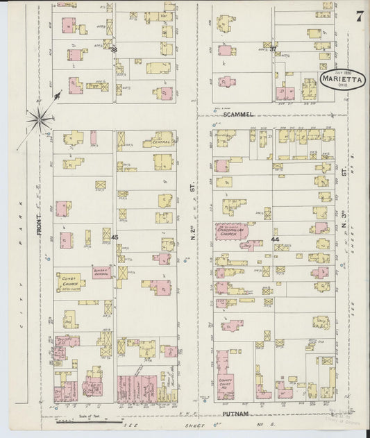 Sanborn Fire Insurance Map from Marietta, Washington County, Ohio (1890), Sheet #0007 - Historic Sanborn Fire Insurance Map Print, vintage old map wall art, antique decor, genealogy gift, Ohio Ohio map
