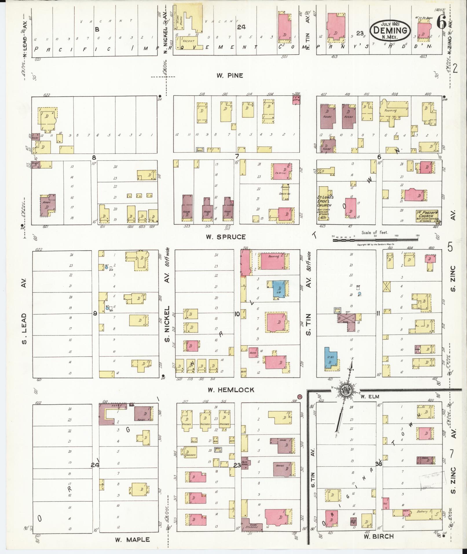 Sanborn Fire Insurance Map from Deming, Luna County, New Mexico (1921), Sheet #0006 - Complete Map Set gallery image, historic Sanborn map, vintage wall art, New Mexico New Mexico