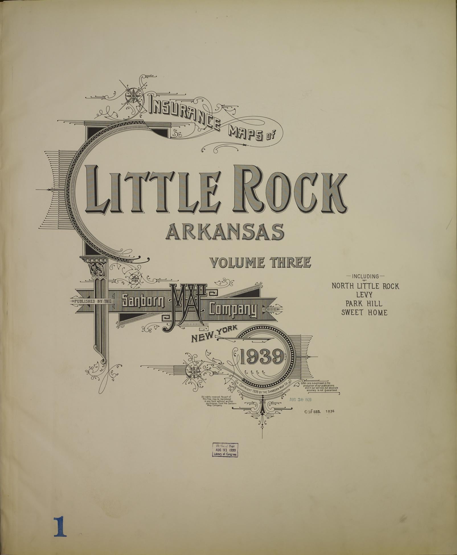 Sanborn Fire Insurance Map from Little Rock, Pulaski County, Arkansas (1939), Sheet #0001 - Complete Map Set gallery image, historic Sanborn map, vintage wall art, Arkansas Arkansas