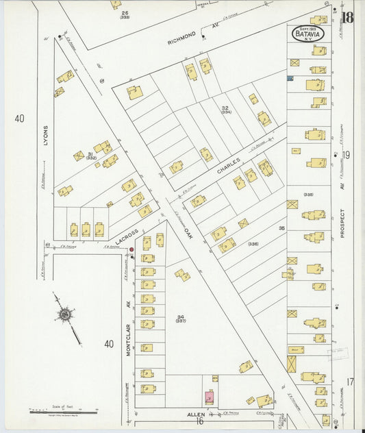 Sanborn Fire Insurance Map from Batavia, Genesee County, New York (1919), Sheet #0018 - Historic Sanborn Fire Insurance Map Print, vintage old map wall art, antique decor, genealogy gift, New York New York map