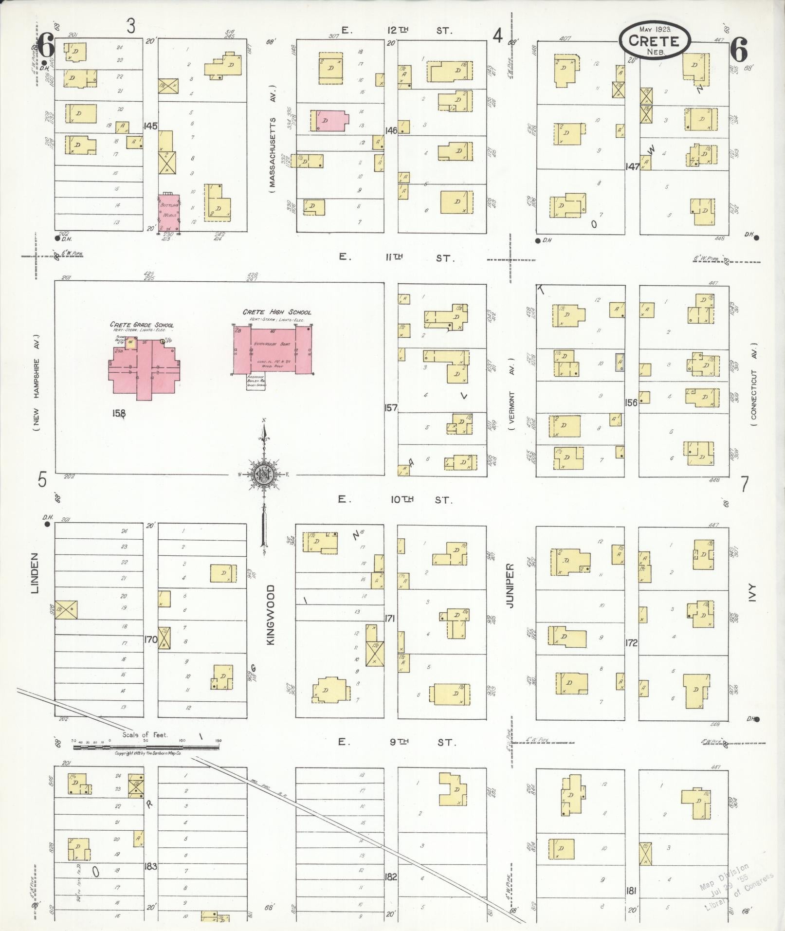 Sanborn Fire Insurance Map from Crete, Saline County, Nebraska (1923), Sheet #0006 - Historic Sanborn Fire Insurance Map Print, vintage old map wall art, antique decor, genealogy gift, Nebraska Nebraska map