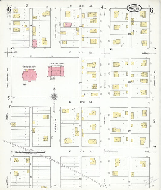 Sanborn Fire Insurance Map from Crete, Saline County, Nebraska (1923), Sheet #0006 - Historic Sanborn Fire Insurance Map Print, vintage old map wall art, antique decor, genealogy gift, Nebraska Nebraska map
