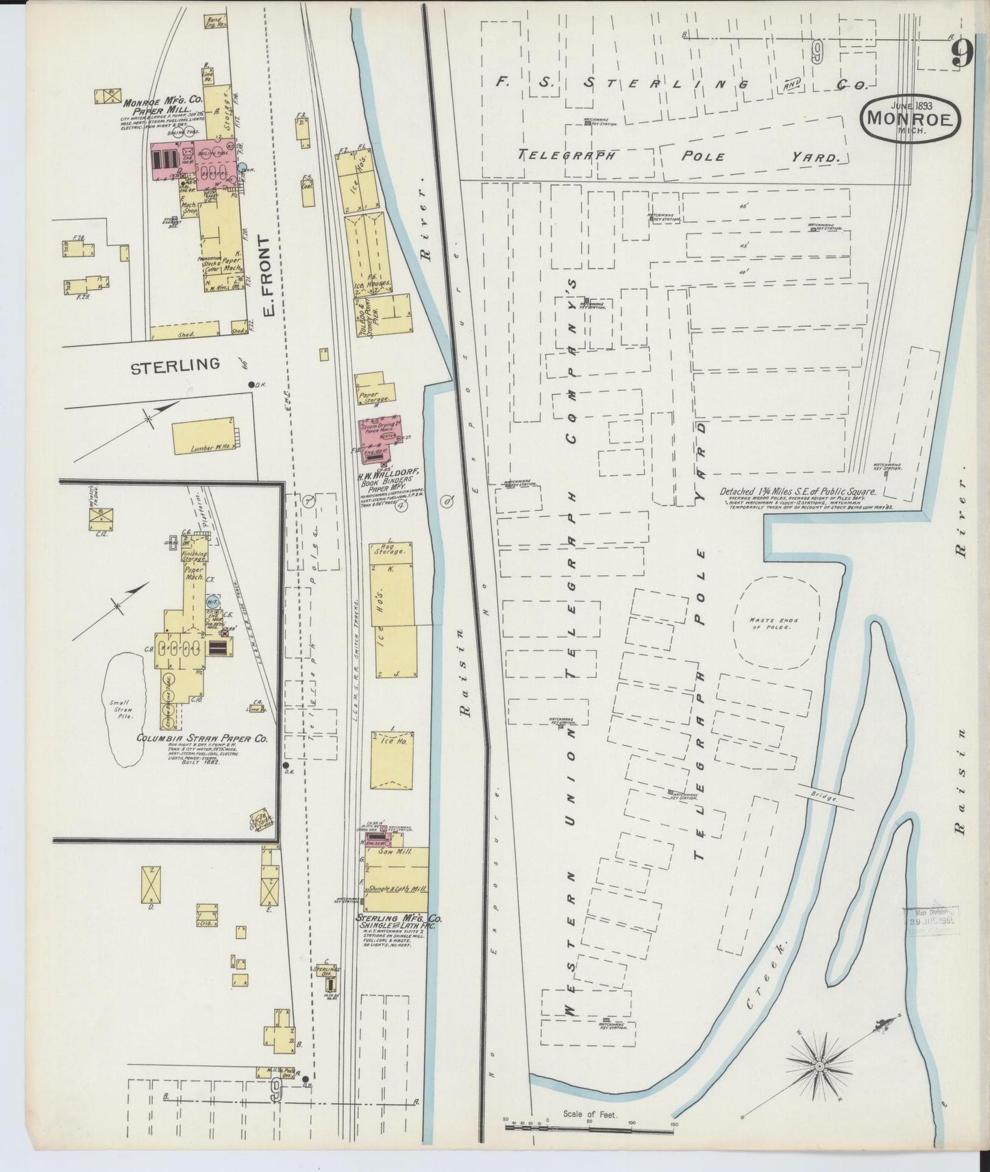 Sanborn Fire Insurance Map from Monroe, Monroe County, Michigan (1893), Sheet #0009 - Complete Map Set gallery image, historic Sanborn map, vintage wall art, Michigan Michigan