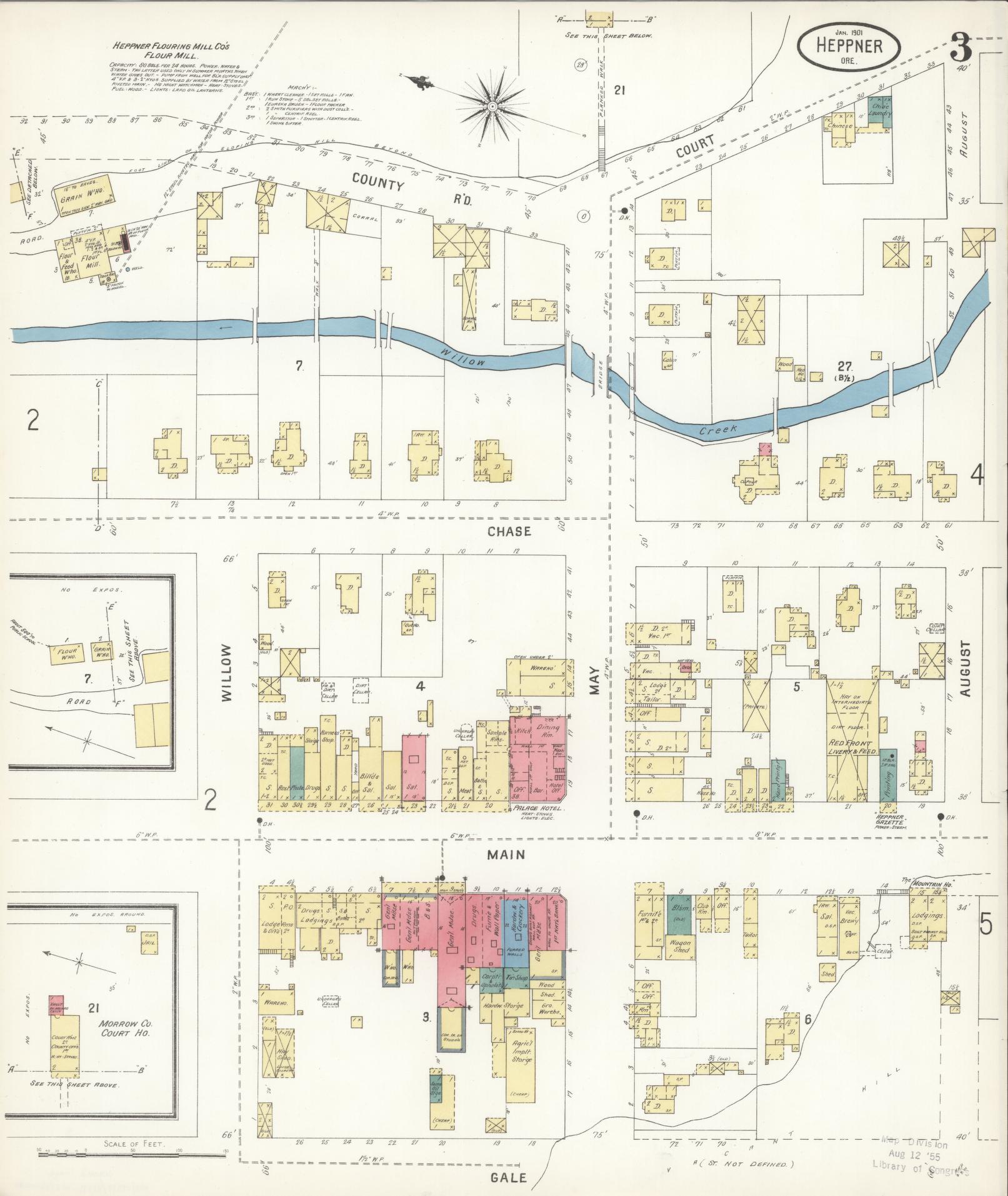 Sanborn Fire Insurance Map from Heppner, Morrow County, Oregon (1901), Sheet #0003 - Historic Sanborn Fire Insurance Map Print, vintage old map wall art, antique decor, genealogy gift, Oregon Oregon map