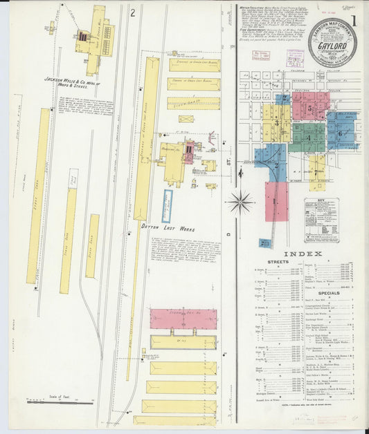 Sanborn Fire Insurance Map from Gaylord, Otsego County, Michigan (1907), Sheet #0001 - Complete Map Set gallery image, historic Sanborn map, vintage wall art, Michigan Michigan