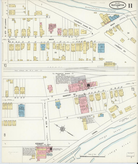 Sanborn Fire Insurance Map from Northampton, Northampton County, Pennsylvania (1911), Sheet #0011 - Historic Sanborn Fire Insurance Map Print, vintage old map wall art, antique decor, genealogy gift, Pennsylvania Pennsylvania map