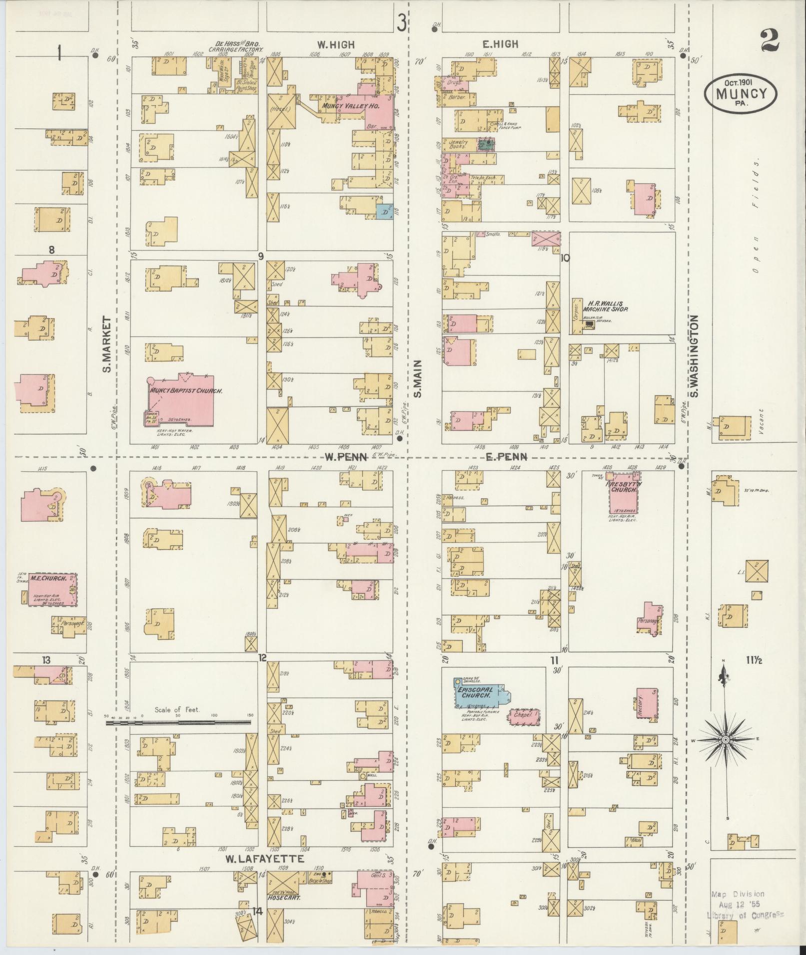 Sanborn Fire Insurance Map from Muncy, Lycoming County, Pennsylvania (1901), Sheet #0002 - Historic Sanborn Fire Insurance Map Print, vintage old map wall art, antique decor, genealogy gift, Pennsylvania Pennsylvania map