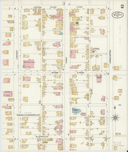 Sanborn Fire Insurance Map from Muncy, Lycoming County, Pennsylvania (1901), Sheet #0002 - Historic Sanborn Fire Insurance Map Print, vintage old map wall art, antique decor, genealogy gift, Pennsylvania Pennsylvania map