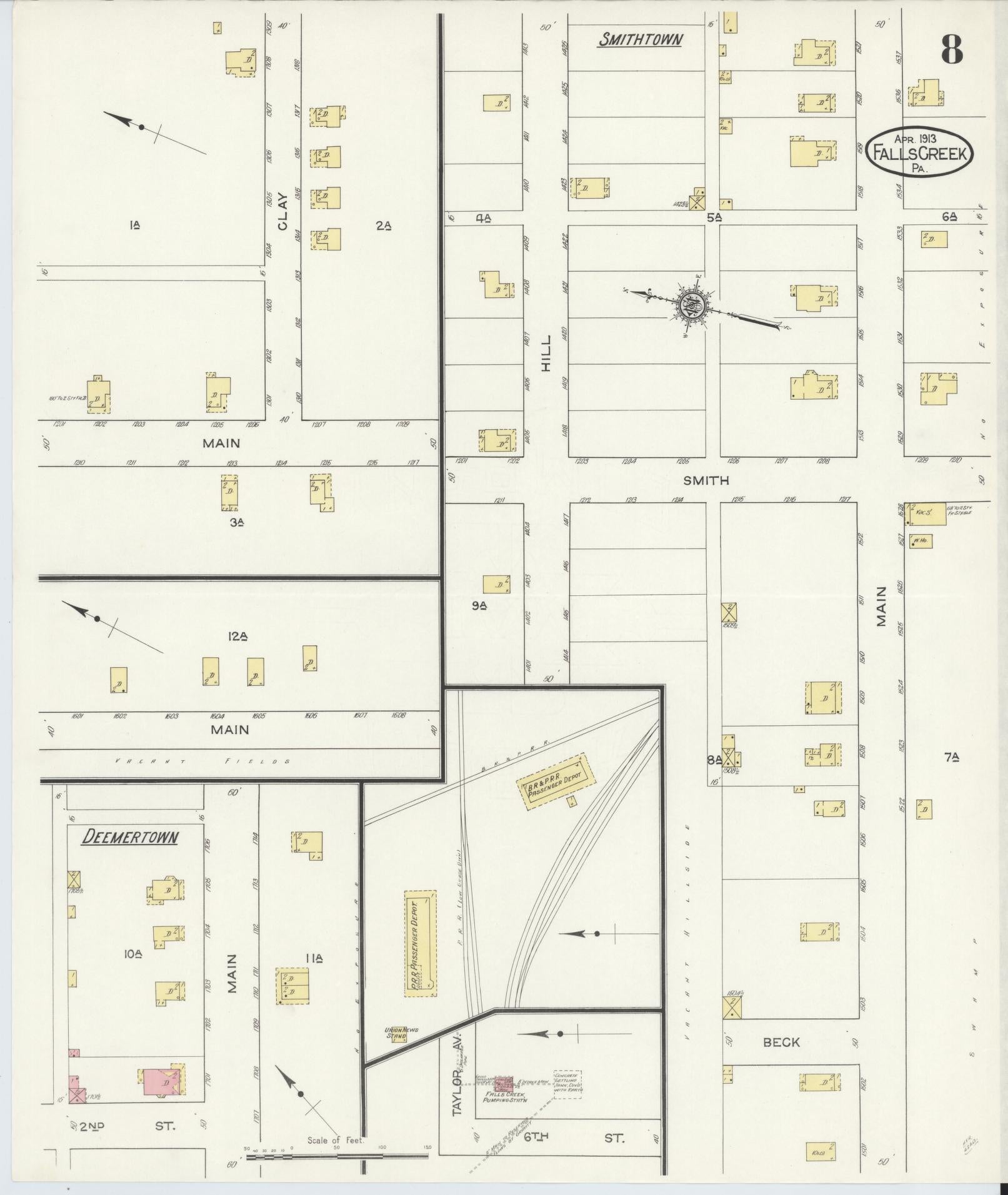 Sanborn Fire Insurance Map from Falls Creek, Jefferson And Clearfield Counties, Pennsylvania (1913), Sheet #0008 - Historic Sanborn Fire Insurance Map Print, vintage old map wall art, antique decor, genealogy gift, Pennsylvania Pennsylvania map