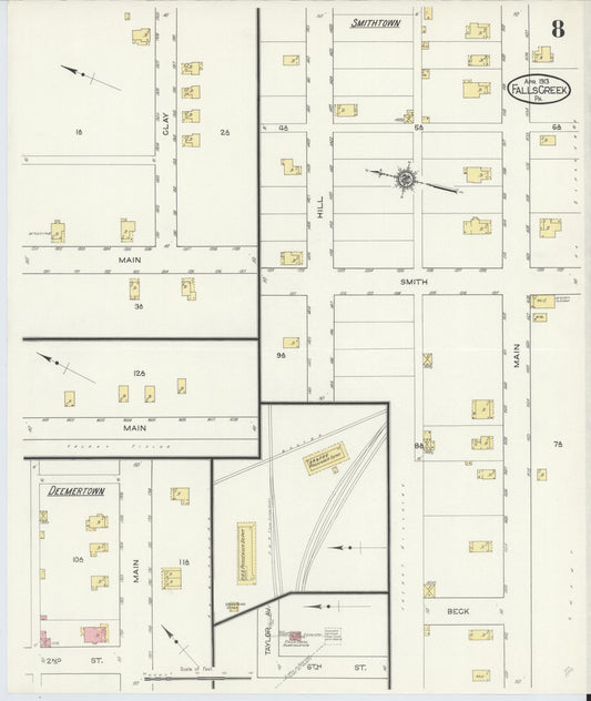 Sanborn Fire Insurance Map from Falls Creek, Jefferson And Clearfield Counties, Pennsylvania (1913), Sheet #0008 - Historic Sanborn Fire Insurance Map Print, vintage old map wall art, antique decor, genealogy gift, Pennsylvania Pennsylvania map