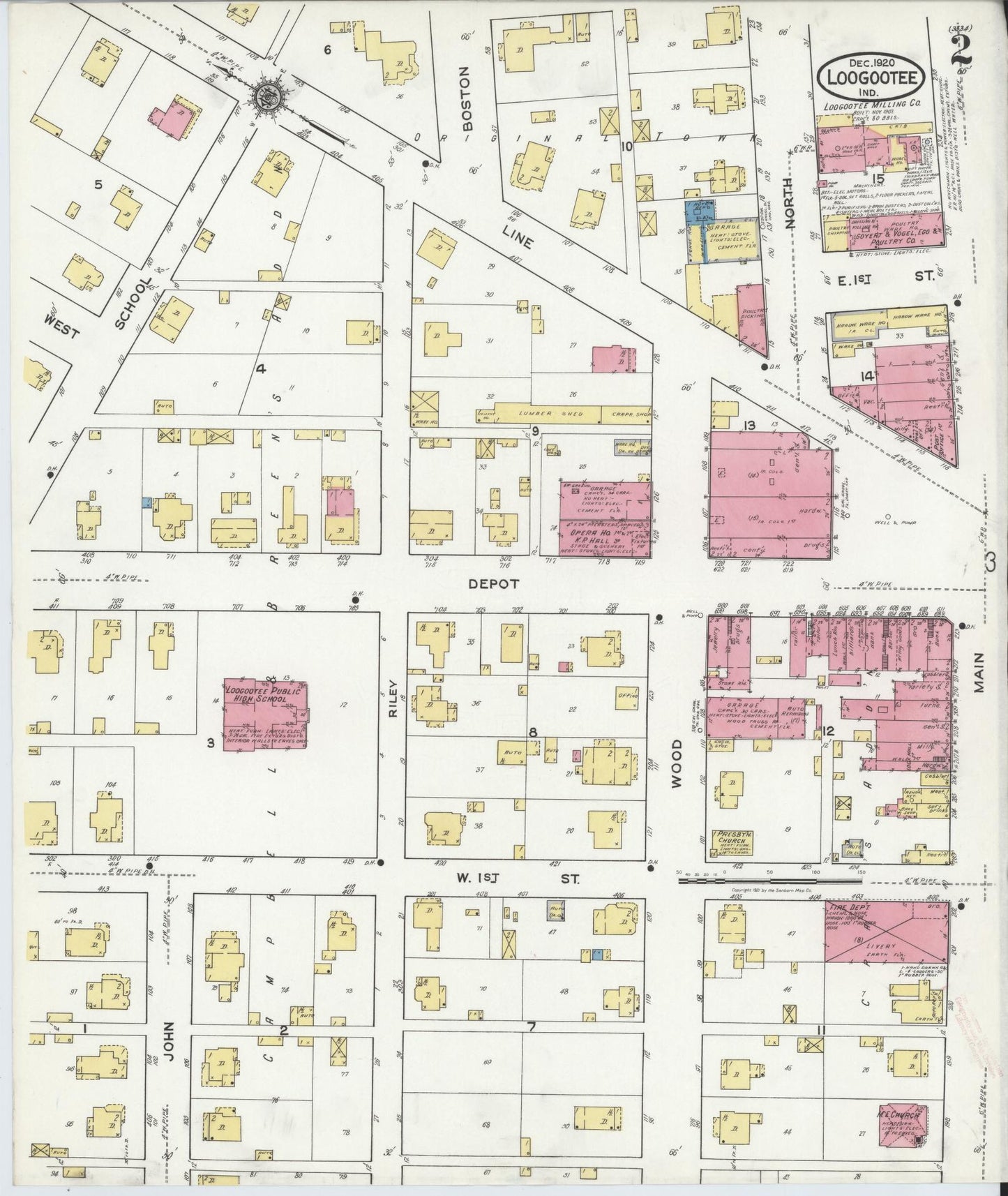 Sanborn Fire Insurance Map from Loogootee, Martin County, Indiana (1920), Sheet #0002 - Complete Map Set gallery image, historic Sanborn map, vintage wall art, Indiana Indiana