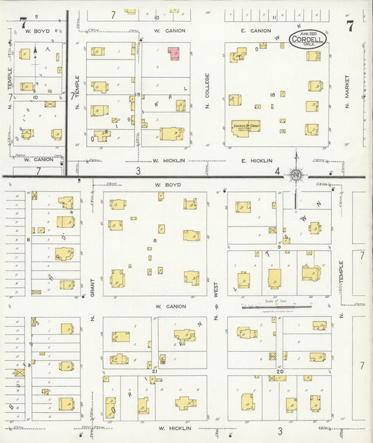 Sanborn Fire Insurance Map from Cordell, Washita County, Oklahoma (1926), Sheet #0007 - Historic Sanborn Fire Insurance Map Print, vintage old map wall art, antique decor, genealogy gift, Oklahoma Oklahoma map
