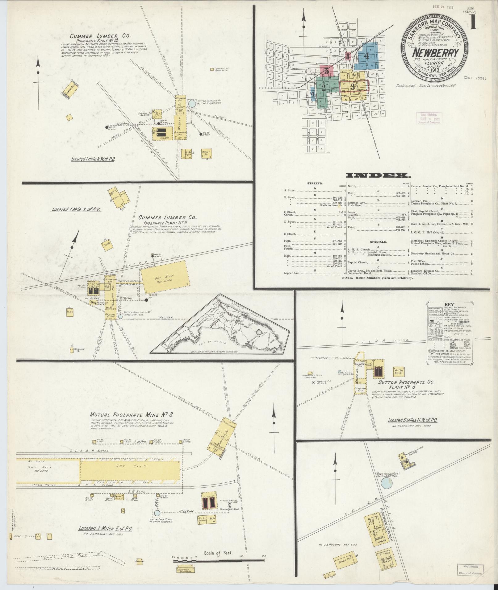 Sanborn Fire Insurance Map from Newberry, Alachua County, Florida (1913), Sheet #0001 - Complete Map Set gallery image, historic Sanborn map, vintage wall art, Florida Florida