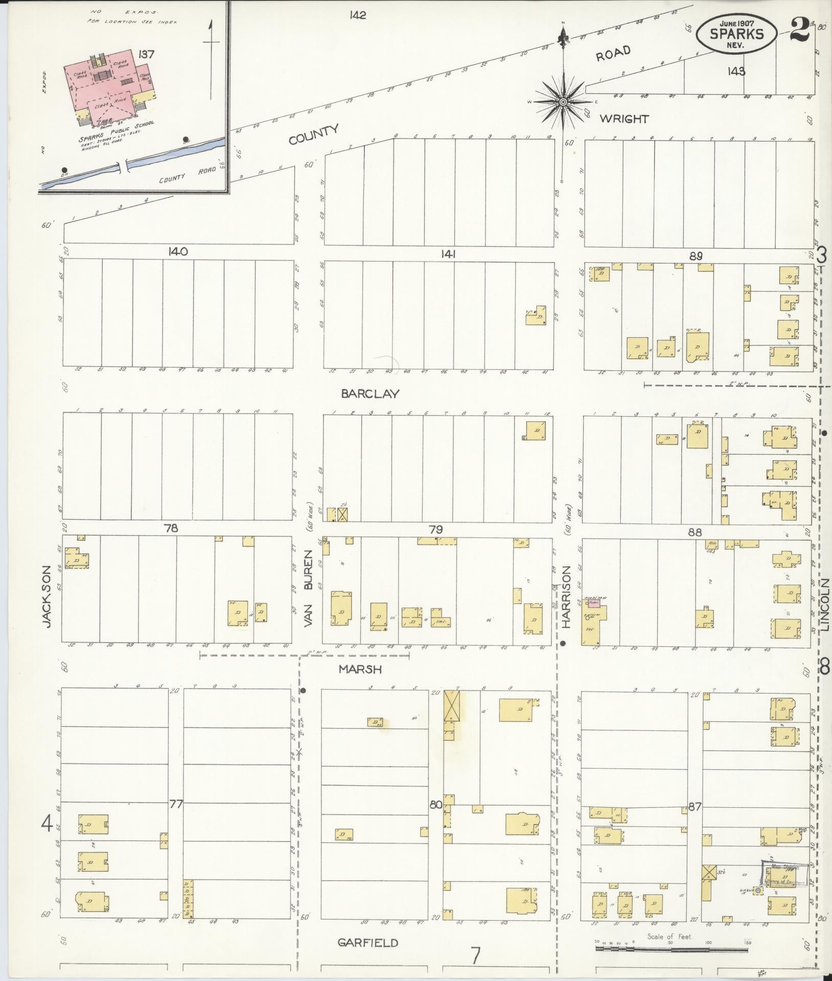 Sanborn Fire Insurance Map from Sparks, Washoe County, Nevada (1907), Sheet #0002 - Historic Sanborn Fire Insurance Map Print, vintage old map wall art, antique decor, genealogy gift, Nevada Nevada map