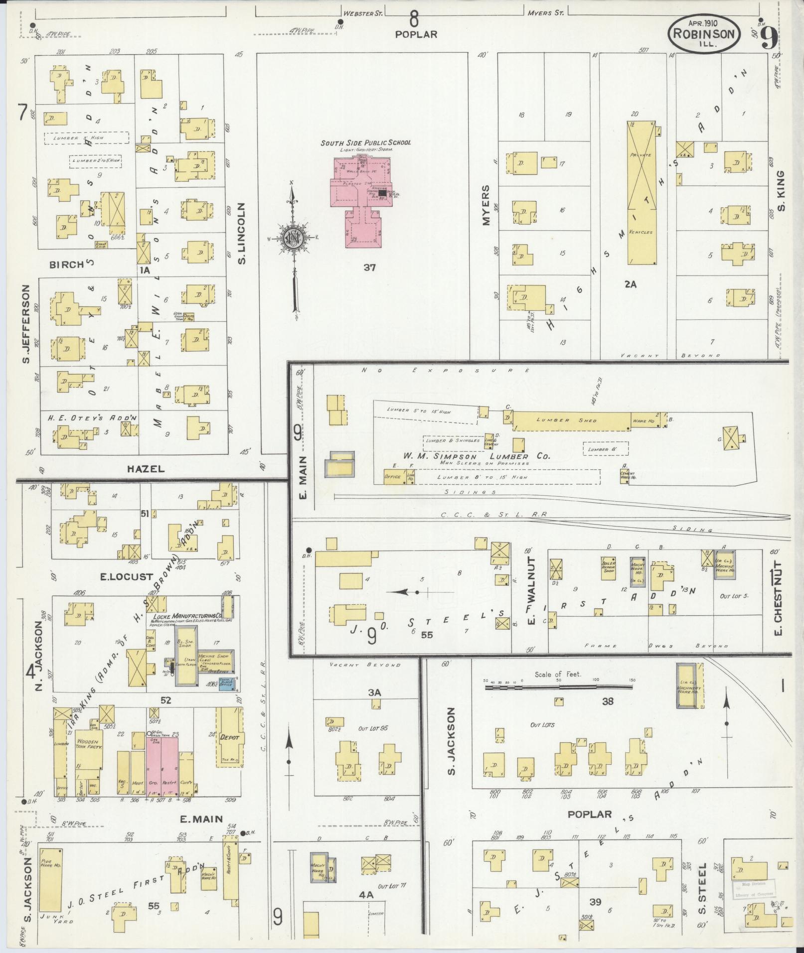 Sanborn Fire Insurance Map from Robinson, Crawford County, Illinois (1910), Sheet #0009 - Complete Map Set gallery image, historic Sanborn map, vintage wall art, Illinois Illinois