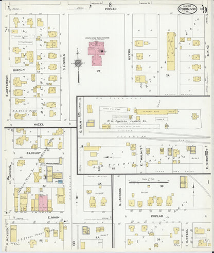 Sanborn Fire Insurance Map from Robinson, Crawford County, Illinois (1910), Sheet #0009 - Complete Map Set gallery image, historic Sanborn map, vintage wall art, Illinois Illinois