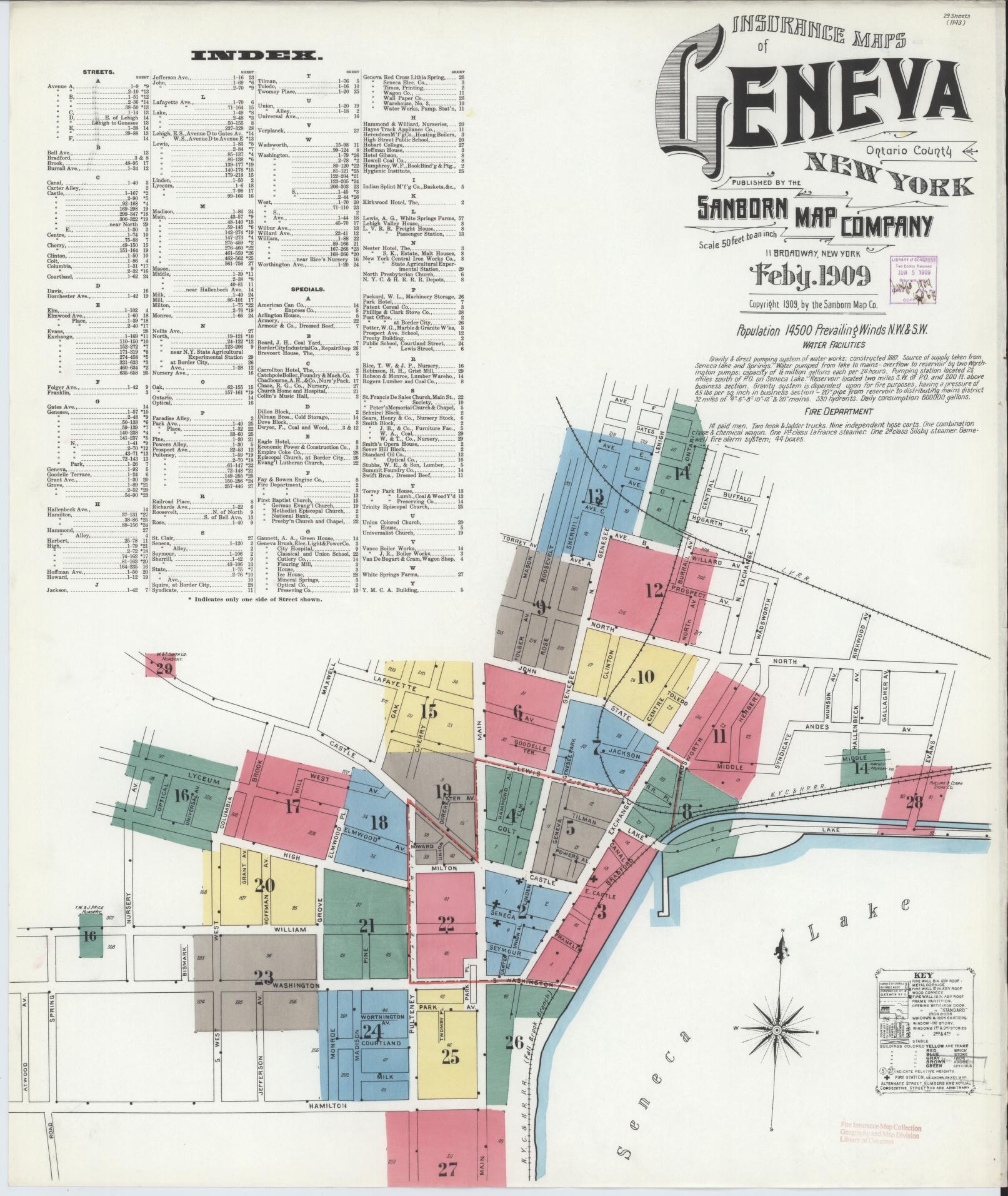 Sanborn Fire Insurance Map from Geneva, Ontario County, New York. (1909) – Historic Sanborn Fire Insurance Map Print