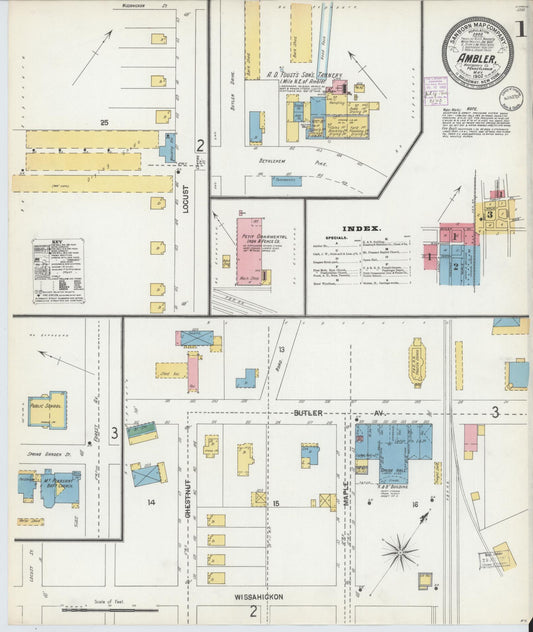 Sanborn Fire Insurance Map from Ambler, Montgomery County, Pennsylvania (1902), Sheet #0001 - Historic Sanborn Fire Insurance Map Print, vintage old map wall art, antique decor, genealogy gift, Pennsylvania Pennsylvania map