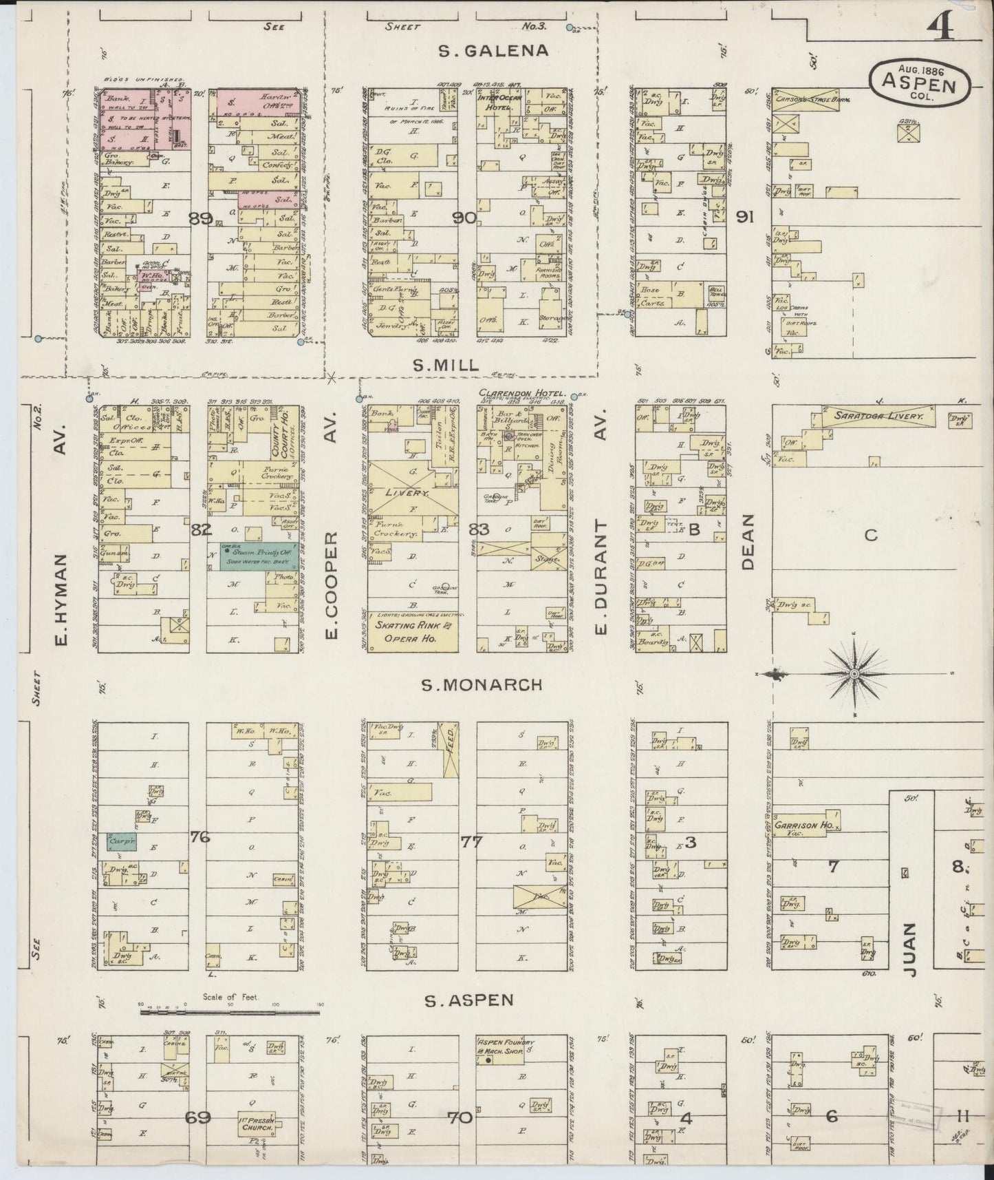 Sanborn Fire Insurance Map from Aspen, Pitkin County, Colorado (1886), Sheet #0004 - Complete Map Set gallery image, historic Sanborn map, vintage wall art, Colorado Colorado