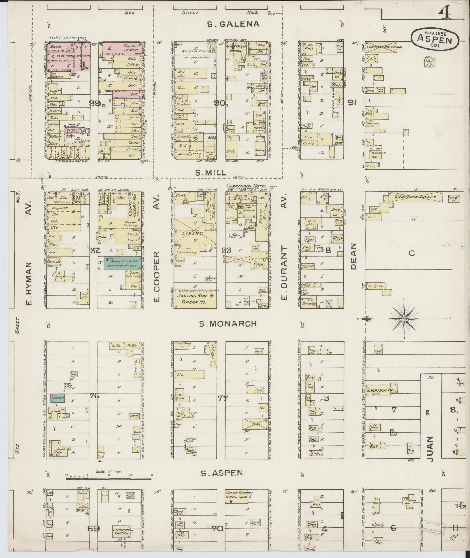 Sanborn Fire Insurance Map from Aspen, Pitkin County, Colorado (1886), Sheet #0004 - Complete Map Set gallery image, historic Sanborn map, vintage wall art, Colorado Colorado
