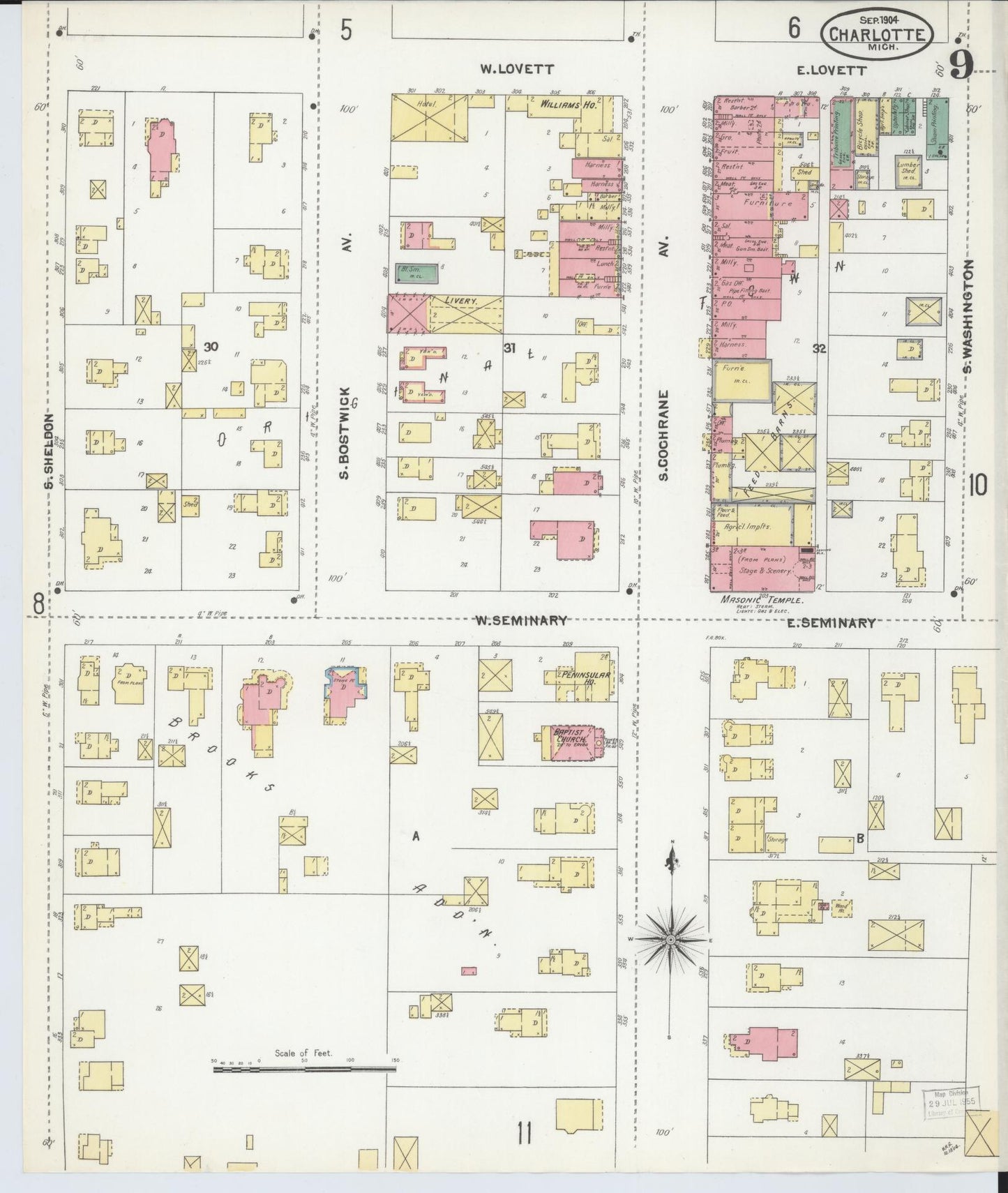 Sanborn Fire Insurance Map from Charlotte, Eaton County, Michigan (1904), Sheet #0009 - Historic Sanborn Fire Insurance Map Print, vintage old map wall art, antique decor, genealogy gift, Michigan Michigan map