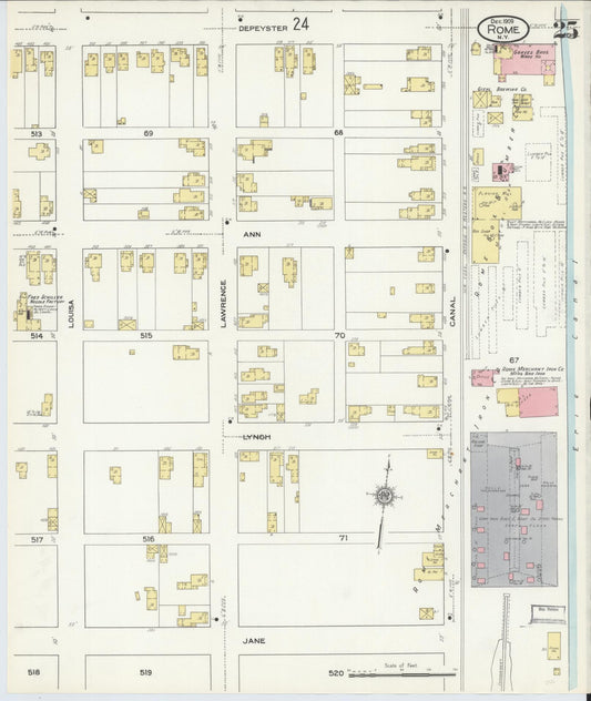 Sanborn Fire Insurance Map from Rome, Oneida County, New York (1909), Sheet #0025 - Historic Sanborn Fire Insurance Map Print, vintage old map wall art, antique decor, genealogy gift, New York New York map