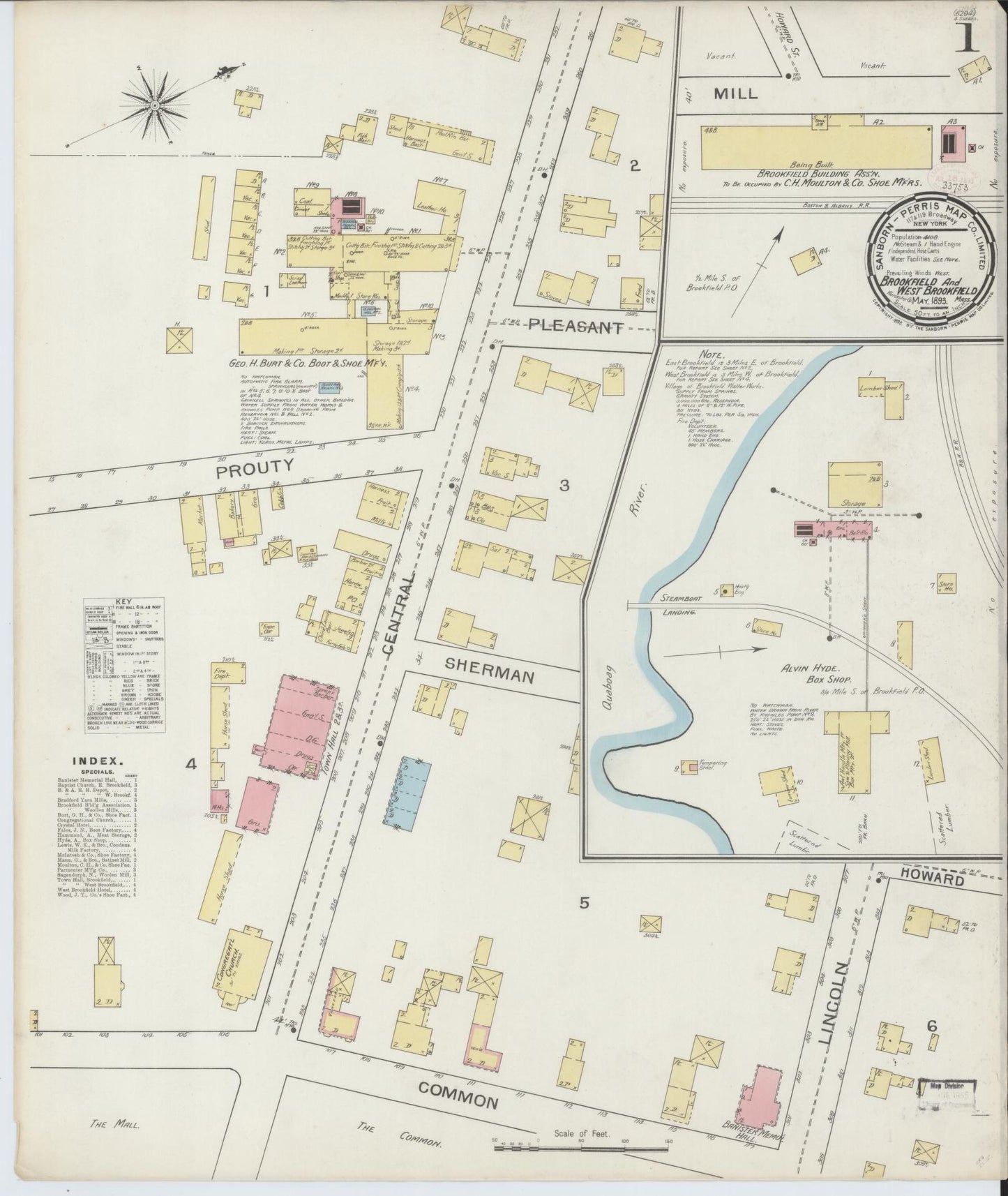 Sanborn Fire Insurance Map from Brookfield, Worcester County, Massachusetts. (1893) – Historic Sanborn Fire Insurance Map Print