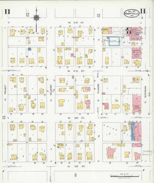 Sanborn Fire Insurance Map from Maryville, Nodaway County, Missouri (1925), Sheet #0011 - Historic Sanborn Fire Insurance Map Print, vintage old map wall art, antique decor, genealogy gift, Missouri Missouri map