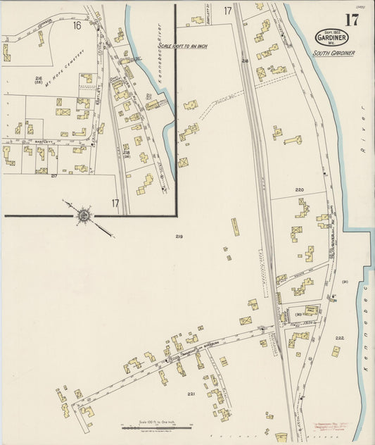 Sanborn Fire Insurance Map from Gardiner, Kennebec County, Maine (1922), Sheet #0017 - Historic Sanborn Fire Insurance Map Print, vintage old map wall art, antique decor, genealogy gift, Maine Maine map