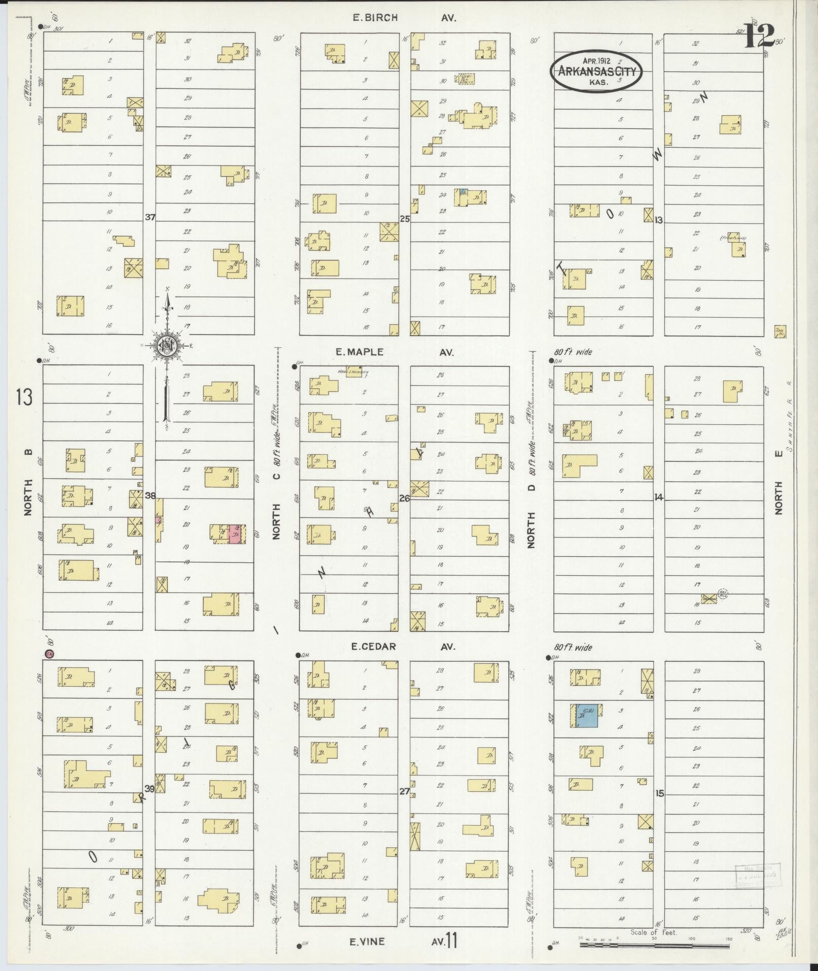 Sanborn Fire Insurance Map from Arkansas City, Cowley County, Kansas (1912), Sheet #0012 - Complete Map Set gallery image, historic Sanborn map, vintage wall art, Kansas Kansas