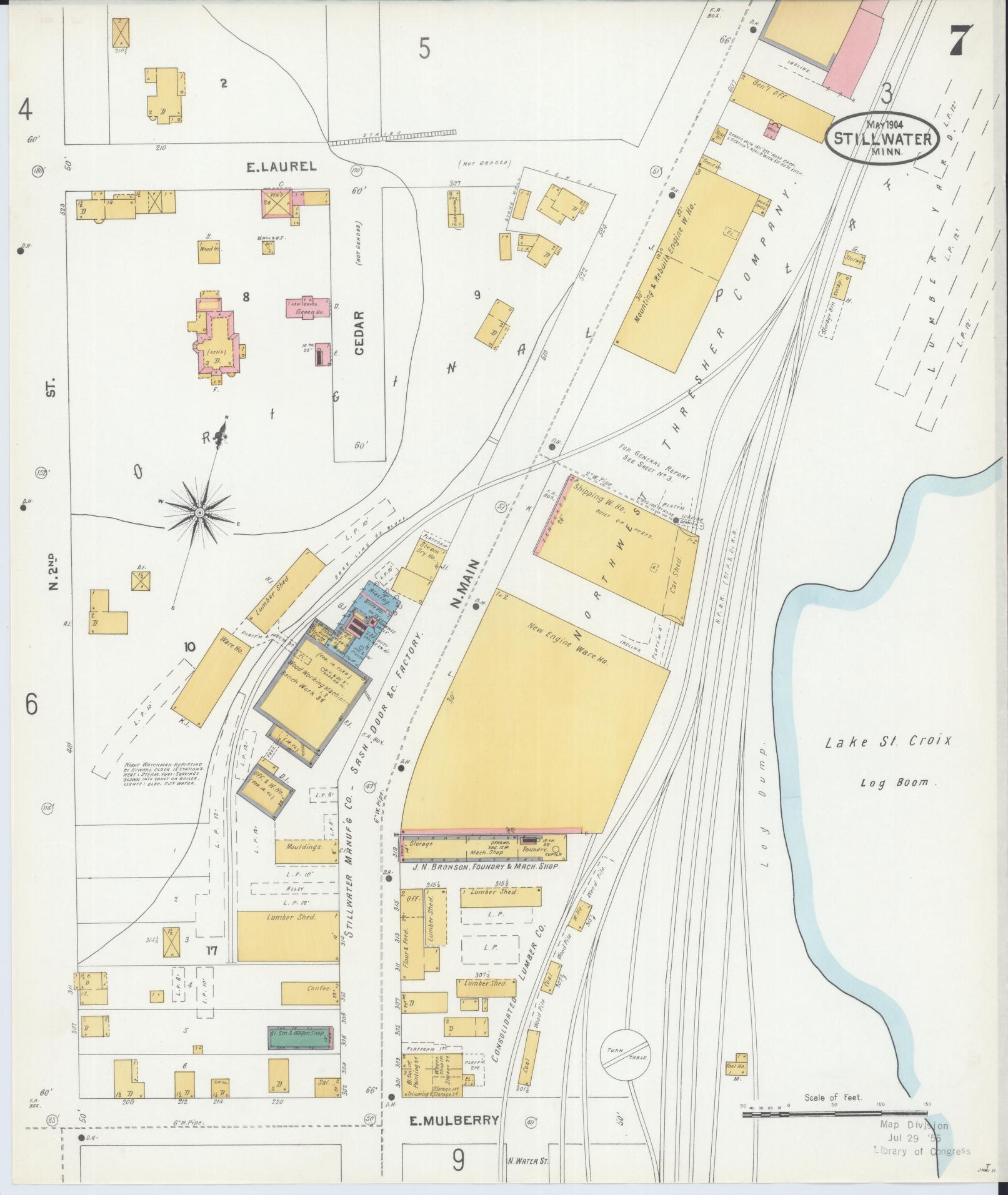 Sanborn Fire Insurance Map from Stillwater, Washington County, Minnesota (1904), Sheet #0007 - Historic Sanborn Fire Insurance Map Print, vintage old map wall art, antique decor, genealogy gift, Minnesota Minnesota map