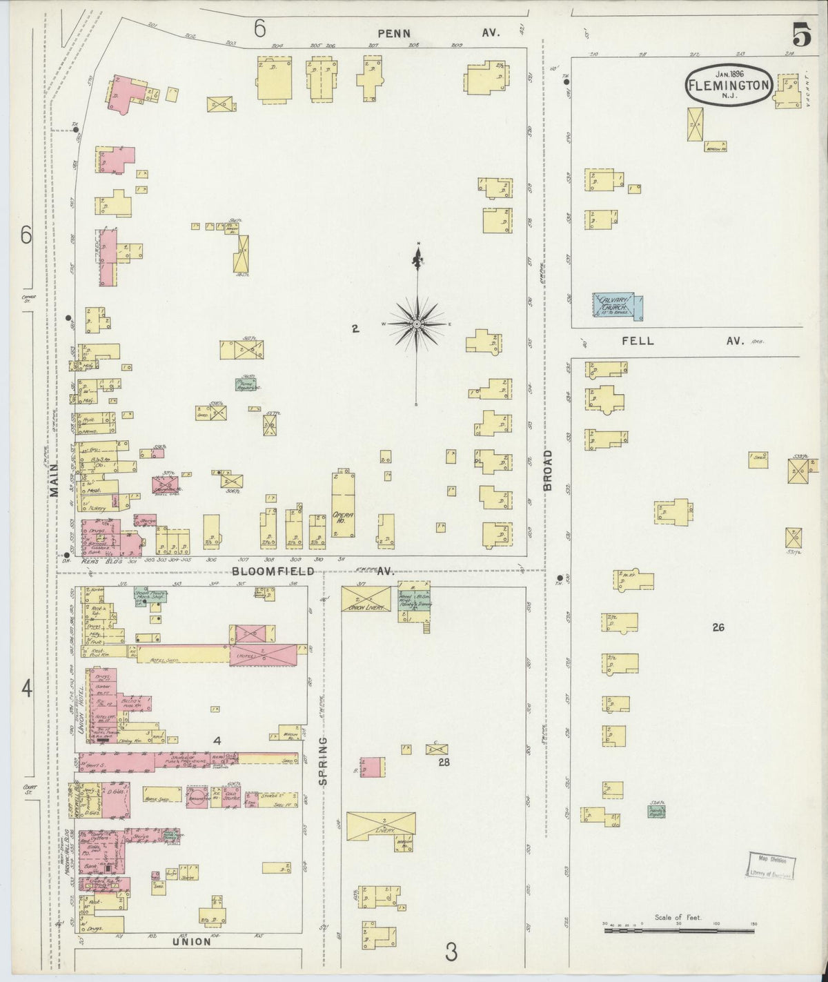 Sanborn Fire Insurance Map from Flemington, Hunterdon County, New Jersey (1896), Sheet #0005 - Complete Map Set gallery image, historic Sanborn map, vintage wall art, New Jersey New Jersey