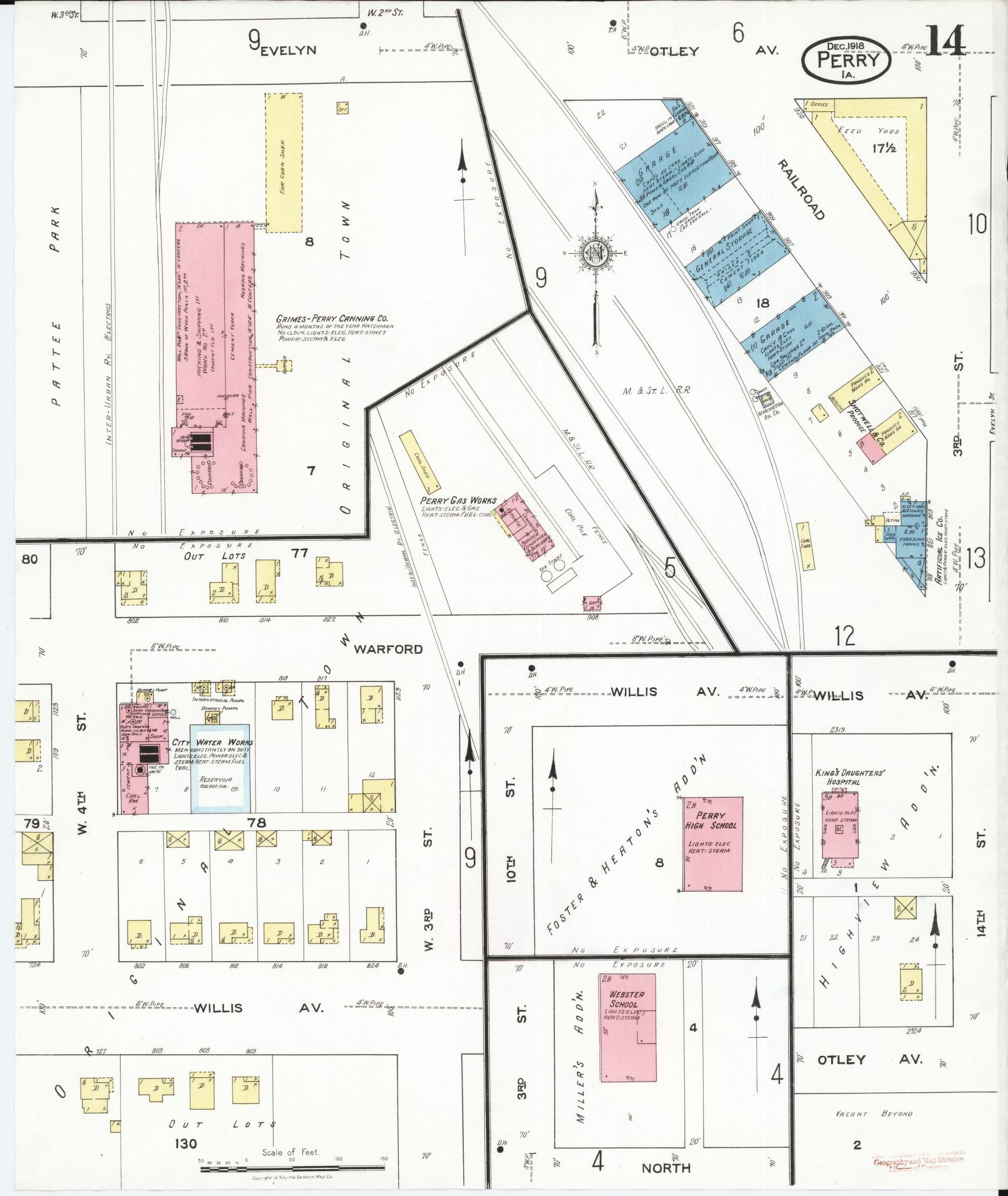 Sanborn Fire Insurance Map from Perry, Dallas County, Iowa (1918), Sheet #0014 - Historic Sanborn Fire Insurance Map Print, vintage old map wall art